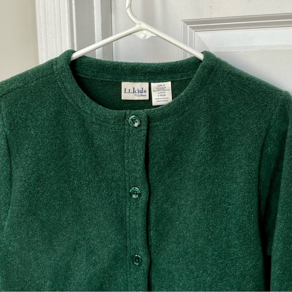 LL Bean Kids Vintage Gingerbread Appliqué Green Skirt Fleece Cardigan Tneck 14 - Picture 10 of 16